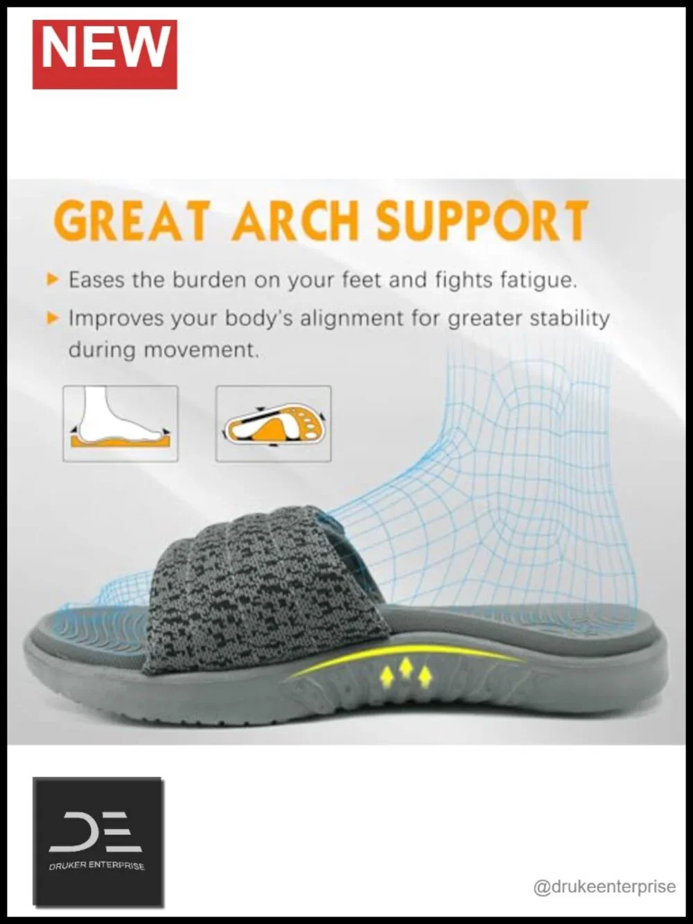 Mens Arch Support Sport Slides Adjustable Straps Orthotic Cushioned Rubber Soles